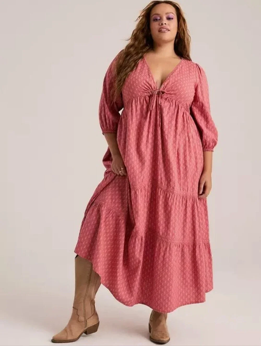 Torrid Festi Tiered Ruffle Maxi Dress with Tie Front Detail Plus Size 3X Nwt - Picture 1 of 2
